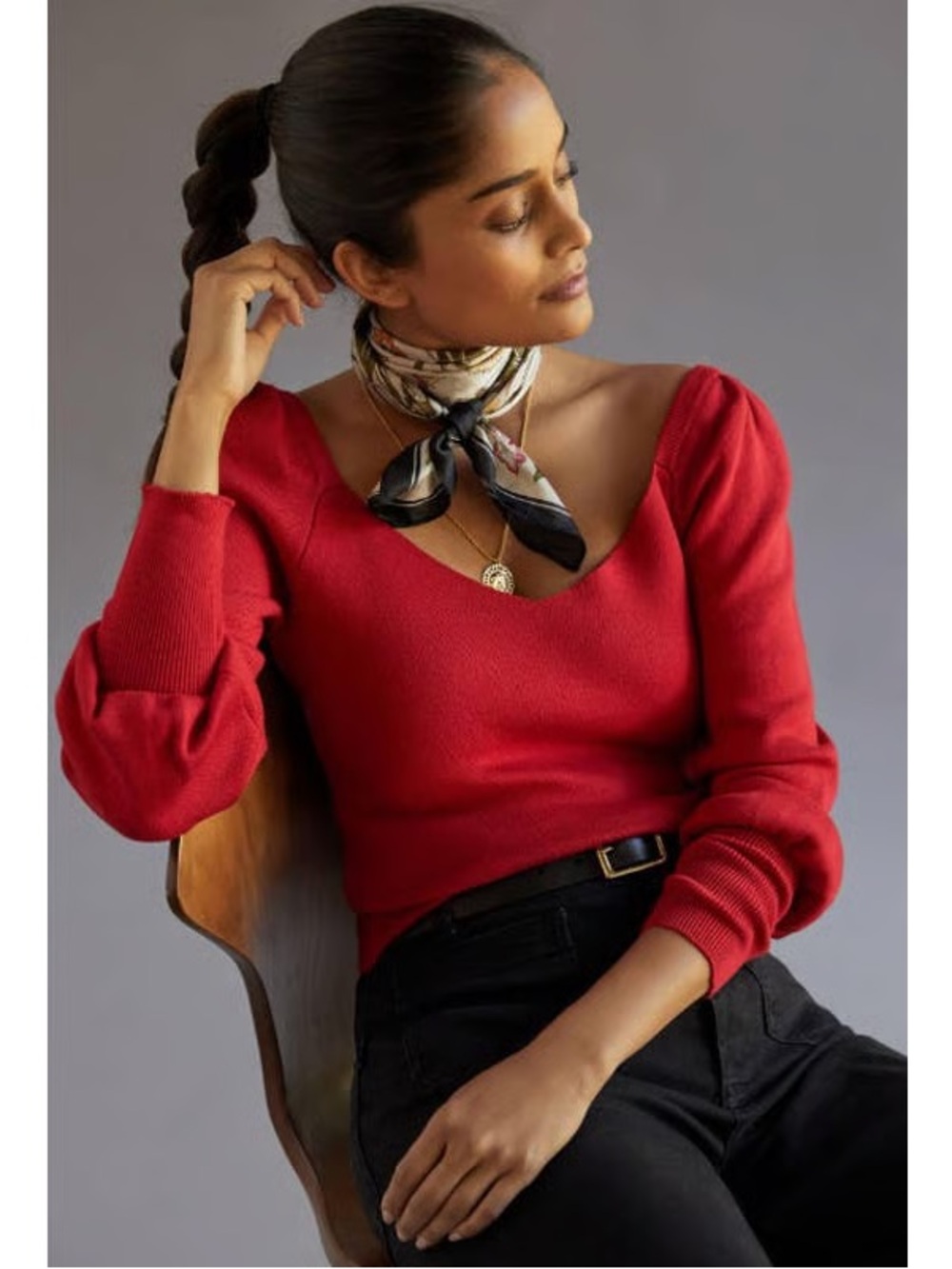 NWT Anthropologie Sweetheart Puff Sleeve Red Sweater Women’s Size Large